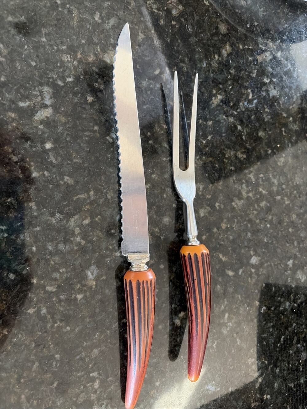 VINTAGE LION BRAND HORN BAKELITE KNIFE SET SHEFFIELD ENGLAND FORK Steel MM